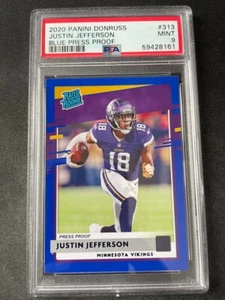2020 Panini Donruss Justin Jefferson Blue Press Proof Rated Rookie RC *PSA 9*🔥 - Picture 1 of 2