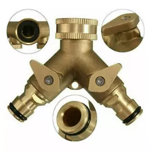 Hose Pipe Valve Splitter Quick Connector Adaptor Y-shaped Garden Tap 2 Way Brass - Picture 1 of 5