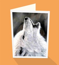 Howling white wolf greeting card by Emma Harris