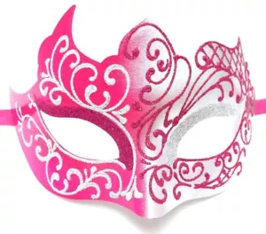 Hot Pink Silver Unique Venetian Masquerade Mardi Gras Halloween Prom Mask - Picture 1 of 3
