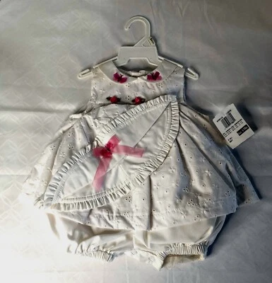 Vintage b.t. kids White W/ Purple/Pink Flowers And Butterlies Baby Dress 6-9 Mth - Image 1 of 2