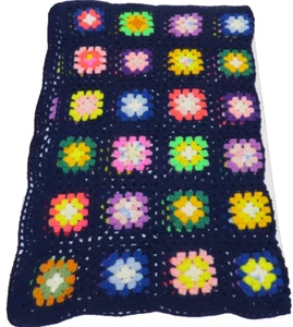 VTG Handmade Crocheted Afghan Throw 48 Granny Squares 60" x 48" Multi-Color - Picture 1 of 16