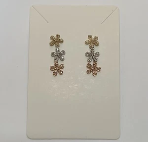 Vintage 10k Thee Tone Yellow White Rose Gold 035Tcw Diamond Drop Dangle Earrings - Picture 1 of 12