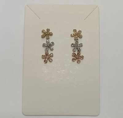 Pendientes colgantes colgantes vintage de diamantes de oro rosa blanco amarillo de 10 k con tono Thee de 035 Tcw Foto 1 de 4