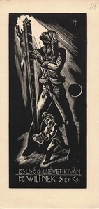 Vtg Art Ex-Libris Bookplate Man Heart Masonic Symbol Y1454 - Picture 1 of 2