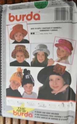 Burda 3684 Childs Girls Boys Hats 'n Caps Toques Uncut - Image 1 of 2