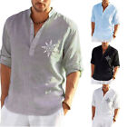 Solid Loose Mens Summer Linen Shirts Short Sleeve Casual Dress Shirt Blouse Tops