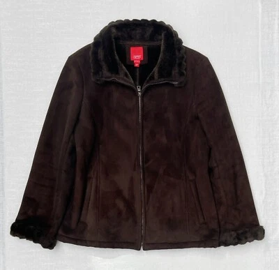 Vintage ESPRIT IMITACIÓN GAMUZA/ABRIGO DE PIEL/CHAQUETA MARRÓN OSCURO MUJER L Foto 1 de 4