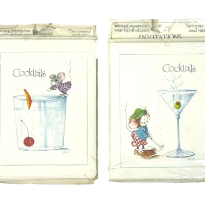 Cocktail Party Cartoon Mice Vtg Invitations 2 Pack Bundle Golf 16 Invites +Evps - Image 1 of 4