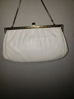 Cartera sin asas Etra vintage de mediados de siglo de charol blanco tono dorado  Foto 1 de 4