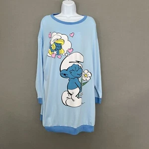 Smurfs Sleep Shirt Size Large 12-14 Blue Long Sleeve Lounge - Picture 1 of 14