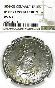 German States Rhine Confederation 1809 Taler Coin Thaler NGC MS 63 F.STG/stg UNC - Picture 1 of 3
