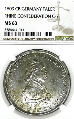 German States Rhine Confederation 1809 Taler Coin Thaler NGC MS 63 F.STG/STG UNC - Image 1 of 3