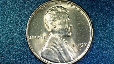 1957-D BU Lincoln Cent BIE ERROR with Hair Die Cracks & Filled "B" in Liberty Cover