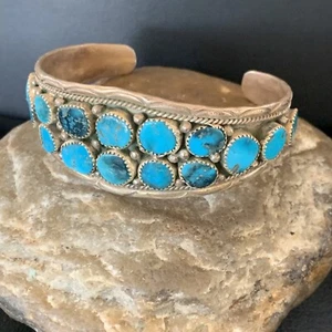 Brazalete Navajo Azul Kingman Turquesa 16 Piedras Plata de Ley 12691 - Imagen 1 de 12
