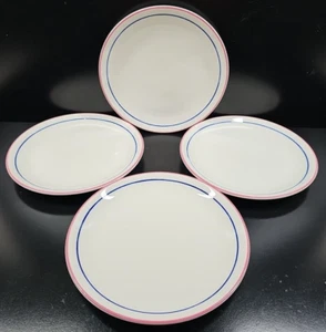 4 Buffalo China Oneida Pink Blue Bands Luncheon Plate Set Vintage Restaurant Lot - Picture 1 of 24