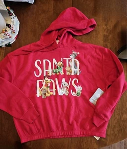 NWT Disney Parks Christmas SANTA PAWS Holiday Dogs Cropped Hoodie Pullover Small - Picture 1 of 4