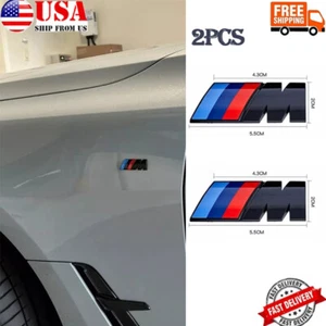 2 PIEZAS Original M-SPORT Guardabarros Emblema Lateral Logo Insignia Negro Brillante Ajuste Universal - Imagen 1 de 8