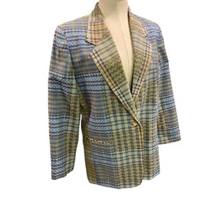 Size 8P Hunt Club Petite Vintage 1990s Womens Cotton Blazer Plaid - Picture 1 of 8