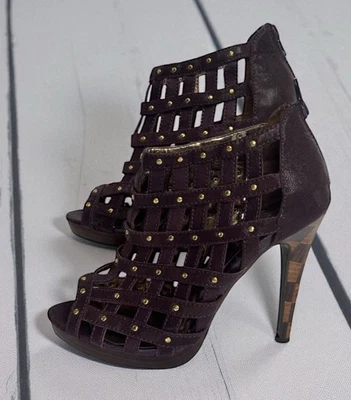 VTG Baby Phat Mariana Plum Studded Gladiator Heels 7.5 Purple Leather 4.5” Heel - Image 1 of 4