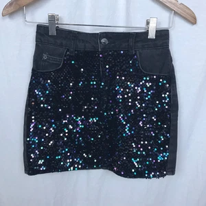 Topshop MOTO Women's Denim Sequin Front Mini Skirt 100% Cotton Casual Size 4 - Picture 1 of 4