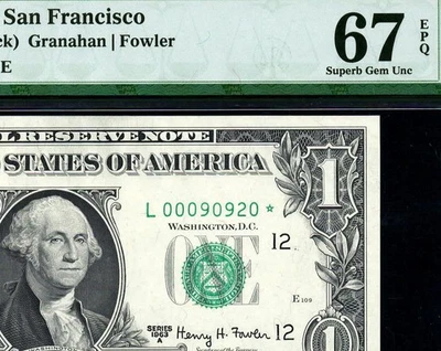 1963A* $1 San Francisco STAR Federal Reserve Note 1901-L* PMG 67 EPQ ((TOP POP)) - Image 1 of 3