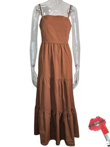 Maxi Vestido Risskio Mujer Mediano Marrón Con Niveles Calado Correa de Espagueti - Imagen 1 de 15