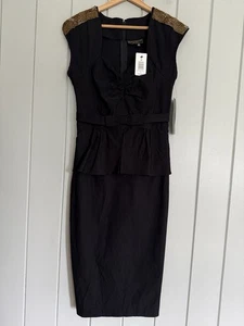 NWT Stop Staring! Dress 12 Sweetheart Bling Peplum Fitted Black Beaded NEW - Picture 1 of 6