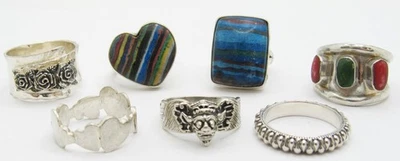 LOTE DE ANILLOS DE MODA DE PLATA ESTERLINA ARCO IRIS CALSÍLICE ROSA BANDA CORAZONES PIEDRAS PRECIOSAS Foto 1 de 4