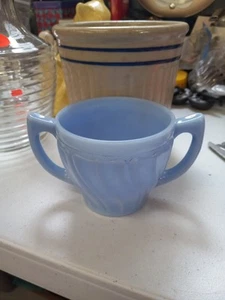 VTG Depression Glass Jeannette Swirl Delphite Blue Open Sugar Bowl Double Handle - Picture 1 of 5