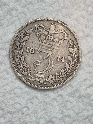 1874 United Kingdom 3 Pence Silver Coin - 6995 - Image 1 of 4