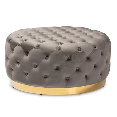 Baxton Studio Sasha Gray Velvet Upholstered Gold Finished Cocktail Ottoman - Image 1 of 4