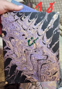 Obsidian Bloom Abstract Pour 10x8 Wood Frame – Black Gold Lavender Art - Picture 1 of 3