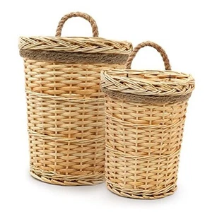2 Pack Woven Wicker Hanging Baskets, Rustic Farmhouse Hanging Wall Basket - Picture 1 of 8