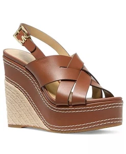 Nuovo..! Sandali Michael Kors Nora zeppa pelle marrone sofisticati glamour taglia 7 - Foto 1 di 14