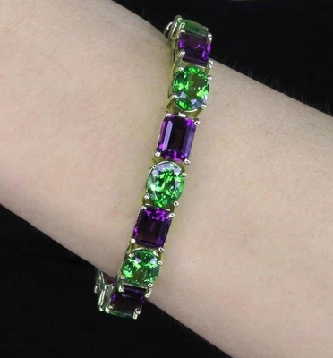 Designer A Sarosi 14K Yellow Gold 22Ct Amethyst 23Ct Peridot Gemstone Bracelet - Image 1 of 4