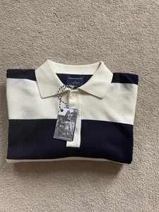 Douglas Hayward Rugby Shirt Stripe Navy Ivory Men’s Size Medium BNWT RRP £130 - Picture 1 of 20