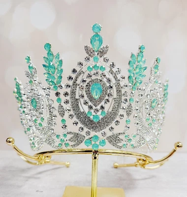 Свадебная свадебная корона, принцесса гребень корона, серебряный кристалл головной убор, зеленый камень - Изображение 1 из 4