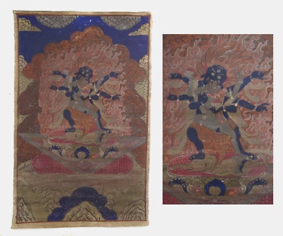 Antique Sino-Tibetan Buddhist Yamantaka Thangka Himalayan Scroll Painting - Image 1 of 4