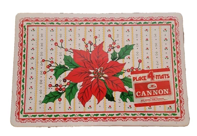 Vintage Cannon Vinyl Foam Back Christmas Poinsettias Placemats Set Of 4 Mats NIP - Image 1 of 4