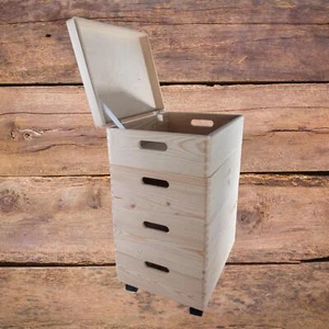 Set of 4 Medium Wooden Stackable Storage Boxes | 40 X 30 X 58 cm | Plain Pine - Picture 1 of 8