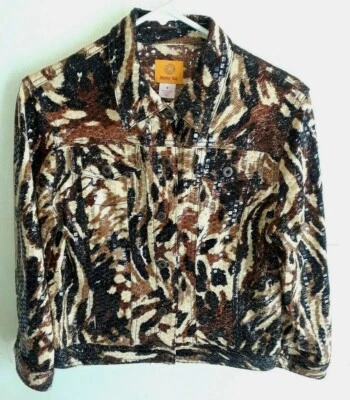 Ruby Rd Womens Sequinned Sparkly  Animal Print Blazer Jacket Size 8 - Image 1 of 4