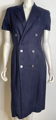 VTG Polo Ralph Lauren Navy Blue Linen Dress 10 Double Breasted SS Sheath - Image 1 of 4