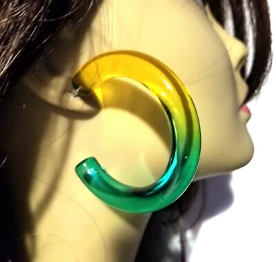 PENDIENTES DE ARO LUCITE PENDIENTES DE ARO GRUESOS 2,5 PULGADAS OMBRE AMARILLO VERDE Foto 1 de 2
