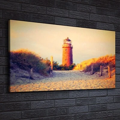 Canvas Wandbild Leinwand Bilder 140x70 Foto Bild Malerei Leuchtturm Sand Gras - Bild 1 von 4