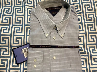 Camisa de vestir para hombre Henry Jacobson abotonada azul/blanco XXL Foto 1 de 4
