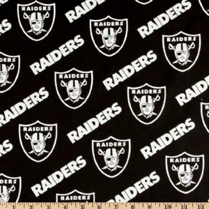 BTHY NFL Oakland Raiders Black Cotton Fabric By The Half Yard - Picture 1 of 1