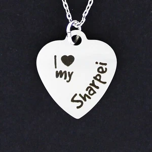 I LOVE MY SHARPEI Heart Necklace - Large Stainless Steel Dog Pet Puppy Wrinkles - Picture 1 of 3