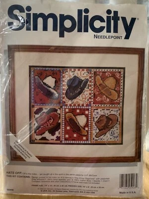 Nuevo en Paquete Kit Simplicity NEEDLEPOINT Sombreros Punto de Cruz Rodeo SELLADO #05906 1999 Foto 1 de 3