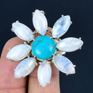 Arizona Turquoise Gemstone Solid Sterling Silver Art Deco Wedding Statement Ring - Picture 1 of 7